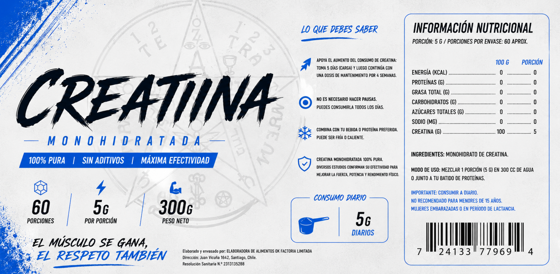 Etiqueta del producto Creatina Monohidratada